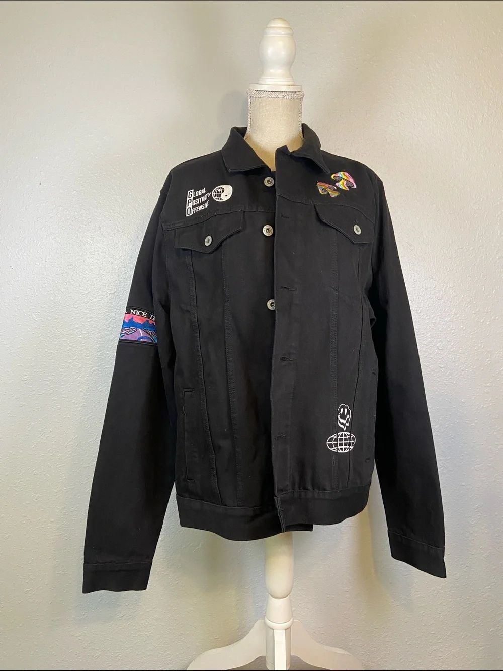 Brooklyn Cloth Mfg Punk Grunge Goth Emo Trucker Style Graffiti Jacket Size Large